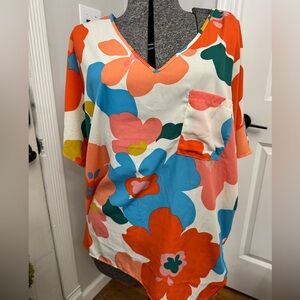 Women’s BiBi Floral Short Sleeve Dolman Blouse size XLarge